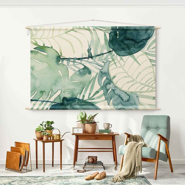 modern tapestry wall hanging Palm Fronds In Watercolour II