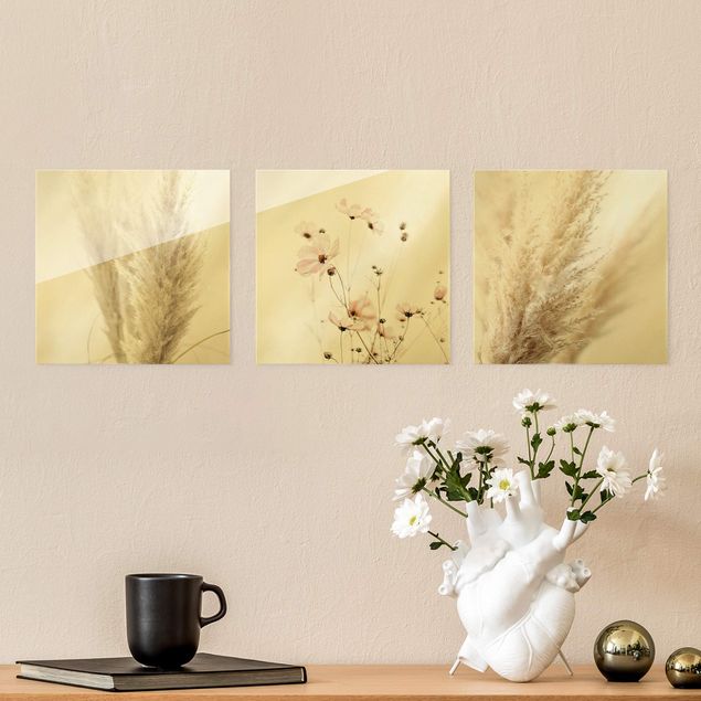Glass prints flower Pampas Grass And Cosmea
