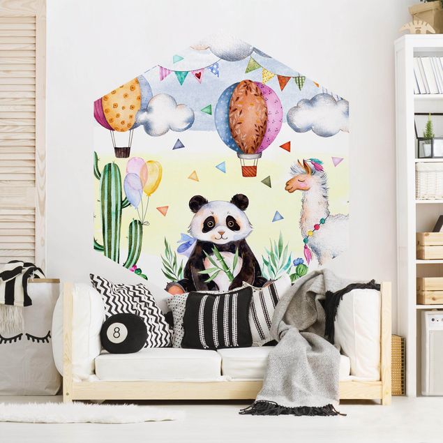 Contemporary wallpaper Panda And Lama Watercolour