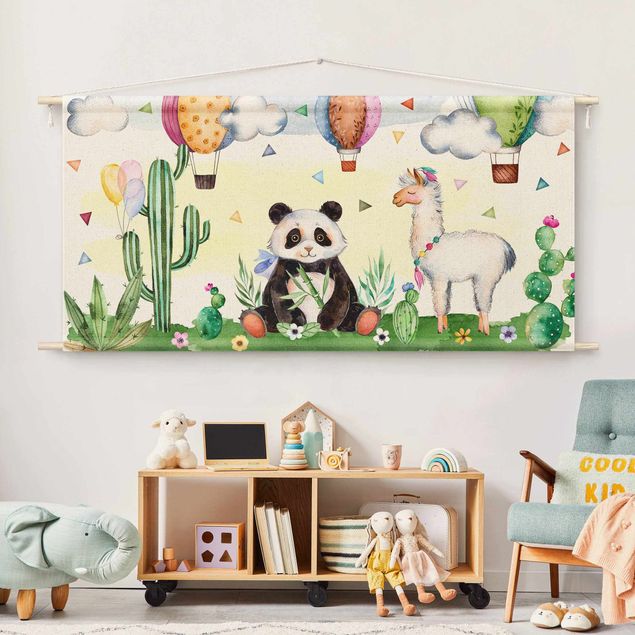 Kids room decor Panda And Lama Watercolour