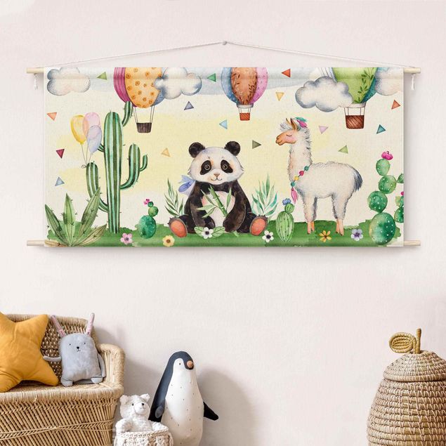 modern tapestry wall hanging Panda And Lama Watercolour