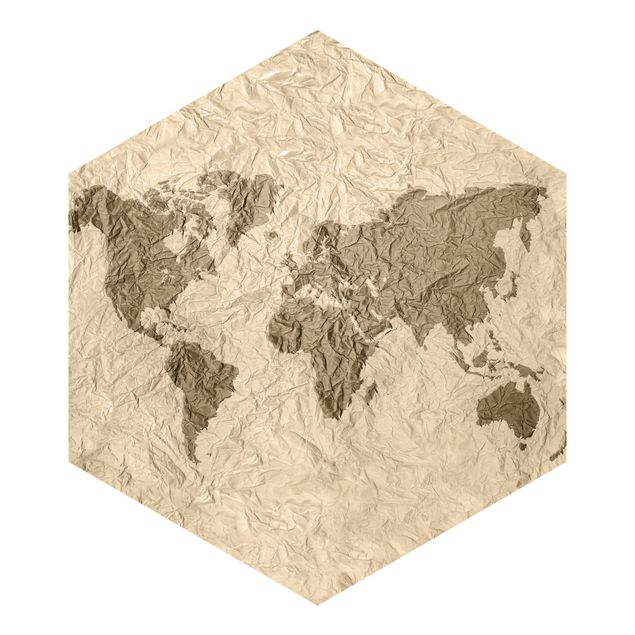 Adhesive wallpaper Paper World Map Beige Brown
