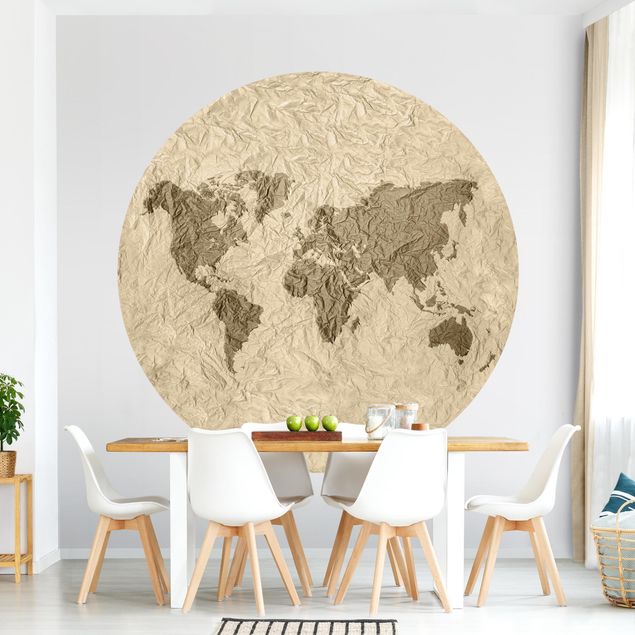 Modern wallpaper designs Paper World Map Beige Brown