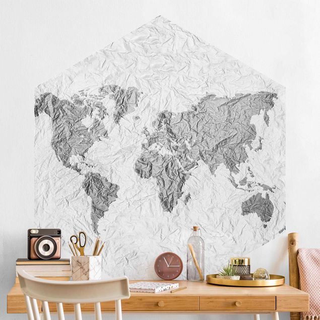 Wallpapers black and white Paper World Map White Gray