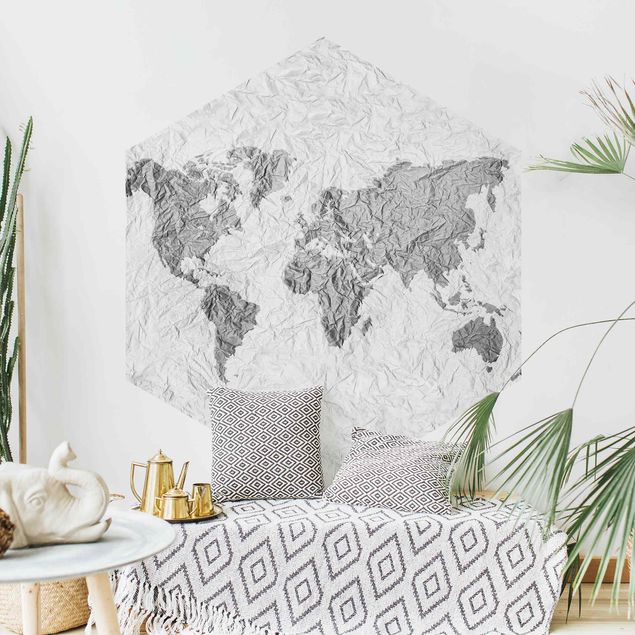 Wallpapers modern Paper World Map White Gray