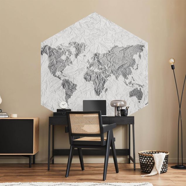 World map wallpaper Paper World Map White Gray