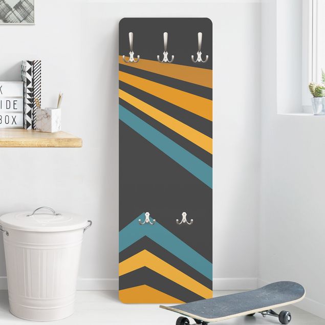 Grey wall coat rack Parallel Corners In Yellow and Blue
