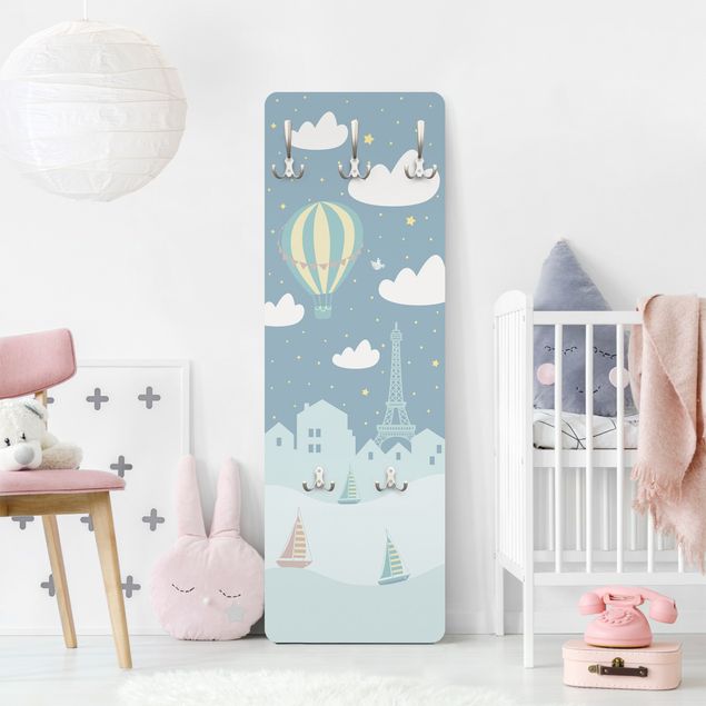 Wall mounted coat rack architecture and skylines Paris With Stars And Hot Air Balloon