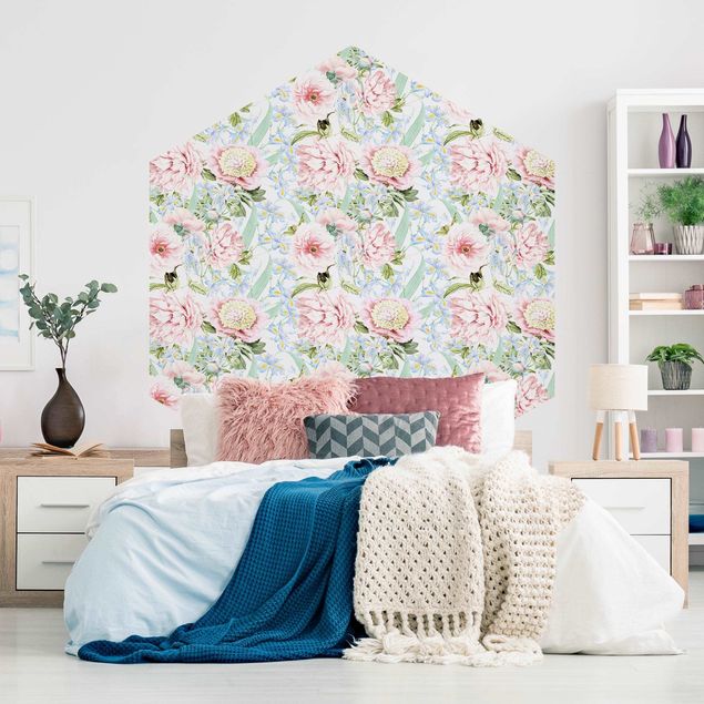 Wallpapers modern Pastel Flowers Pink Blue