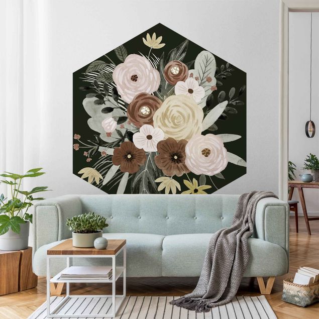 Wallpapers modern Pastel Bouquet Of Flowers On Green Backdrop II