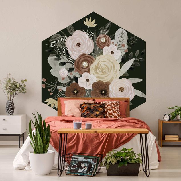 Hexagonal wallpapers Pastel Bouquet Of Flowers On Green Backdrop II