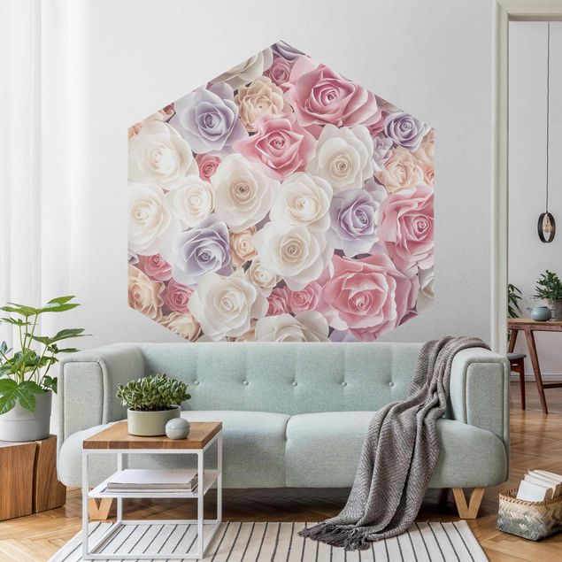 Contemporary wallpaper Pastel Paper Art Roses