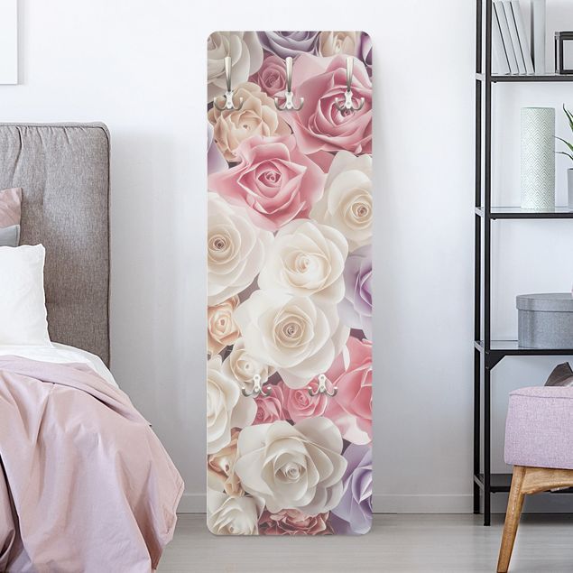 Wall mounted coat rack flower Pastel Paper Art Roses