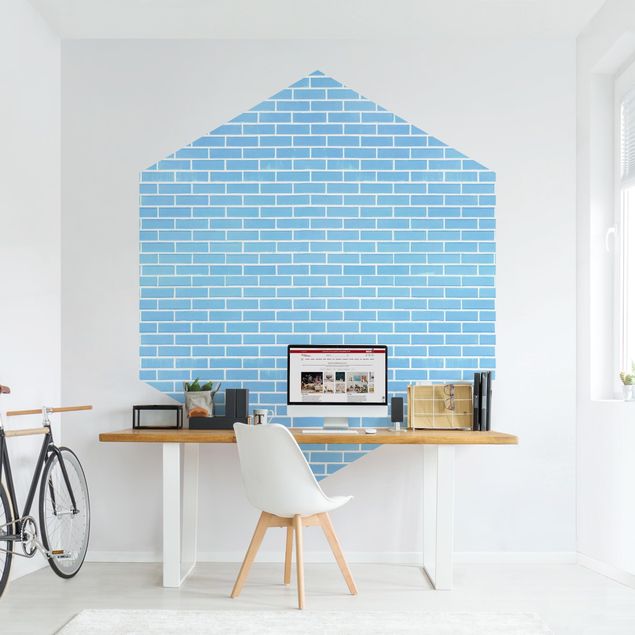 Stone effect wallpaper Pastel Blue Brick Wall