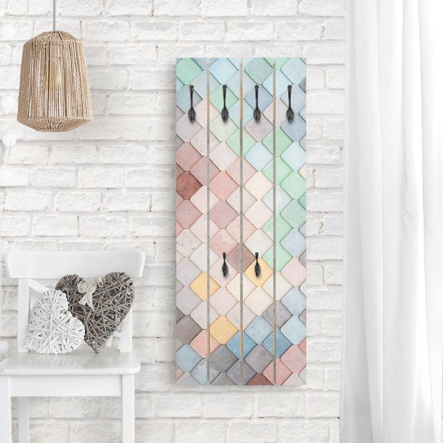 Wooden wall mounted coat rack Pastel Coloured Stone Scales Of Fish