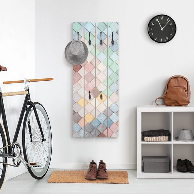 Wall mounted coat rack patterns Pastel Coloured Stone Scales Of Fish