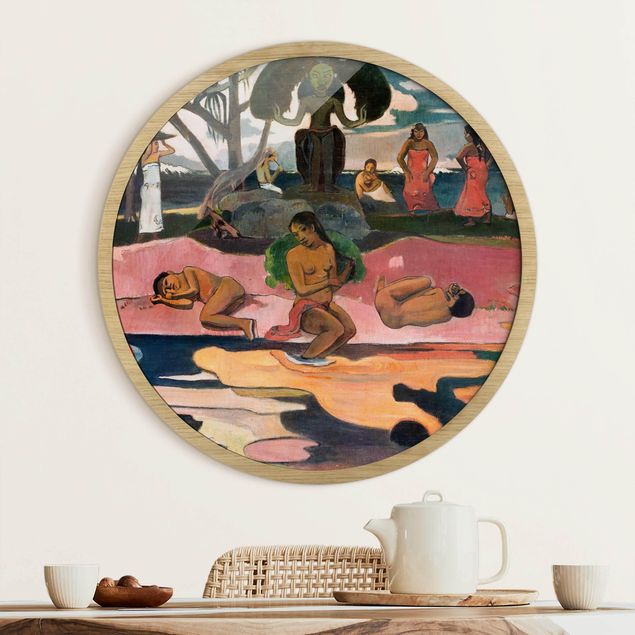 Framed beach prints Paul Gauguin - Day of the God