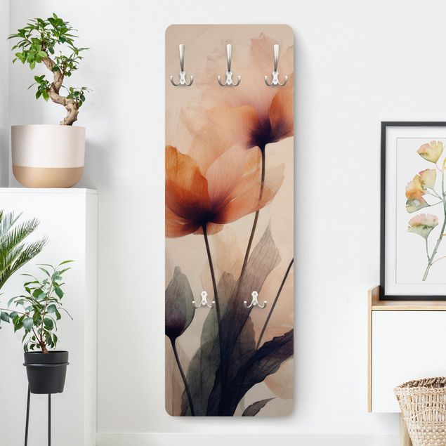 Wall mounted coat rack flower Parchment flowers