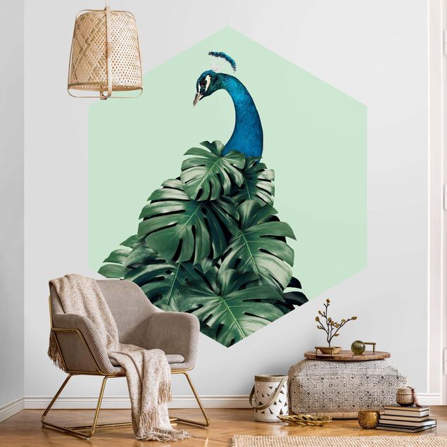 Wallpapers flower Peacock With Monstera Leaves