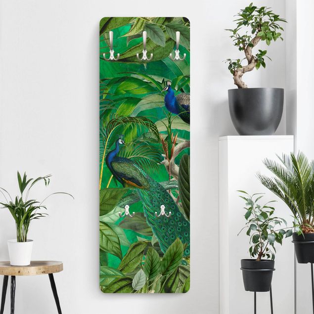 Wall mounted coat rack flower Peacocks In The Jungle