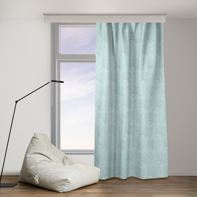 custom curtain Peony Pattern - Pastel Mint Green