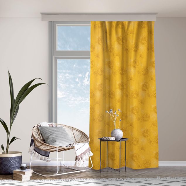 bespoke curtains Peonies And Poppies - Warm Yellow