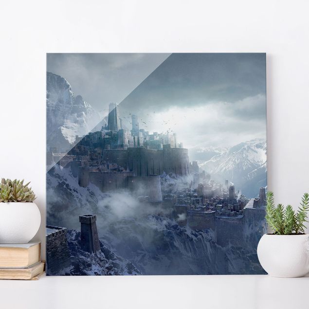 Glass prints mountain Fantasy Fortress In The Mountains