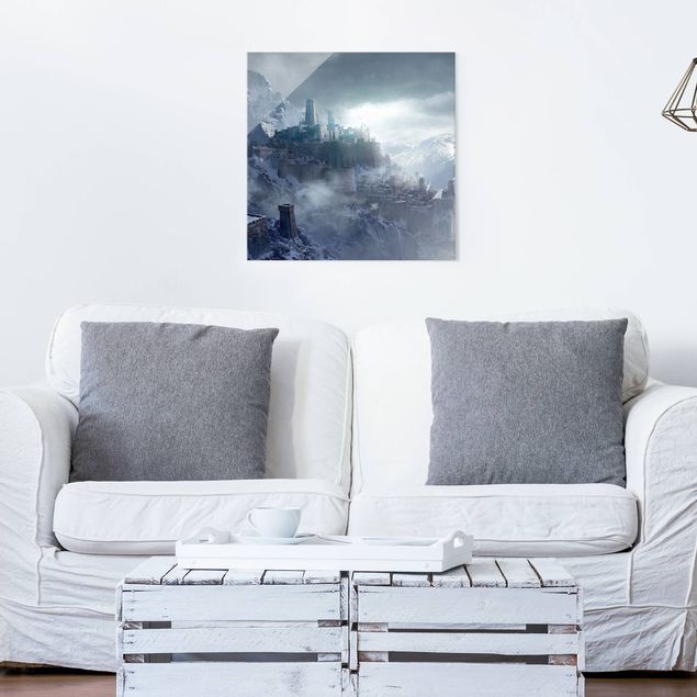 Mountain wall art Fantasy Fortress In The Mountains