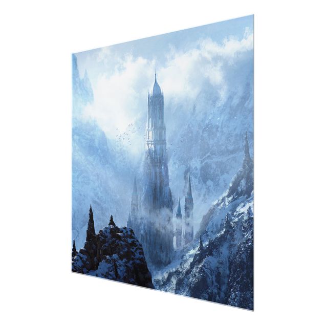 Prints blue Fantasy Castle In Snowy Landscape