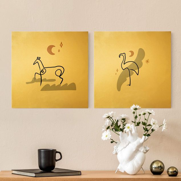 Prints abstract Picasso Interpretation - Horse And Flamingo