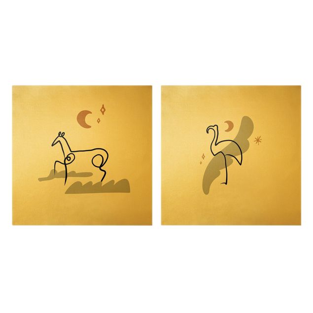 Abstract canvas art Picasso Interpretation - Horse And Flamingo
