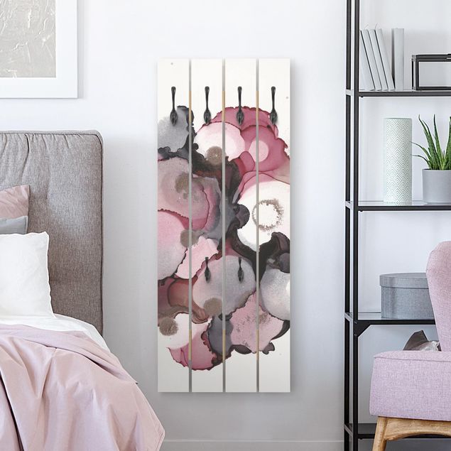Coat rack wood Pink Beige Drops With Pink Gold