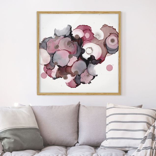 Prints abstract Pink Beige Drops With Pink Gold