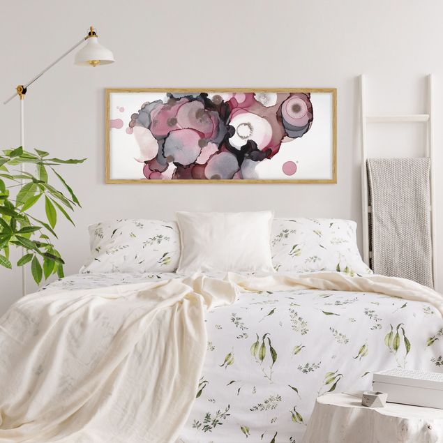 Modern art prints Pink Beige Drops With Pink Gold
