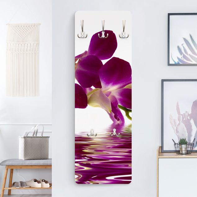 Wall mounted coat rack flower Pink Orchid Waters