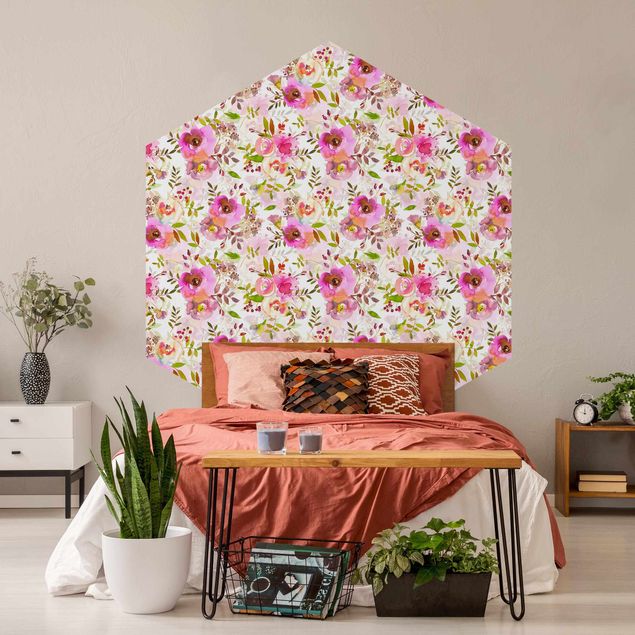 Modern wallpaper designs Pink Watercolour Flowers