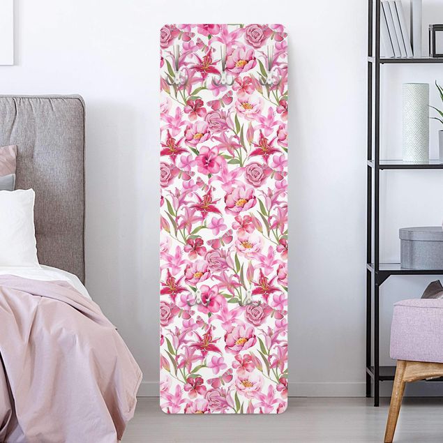 Wall mounted coat rack flower Pink Flowers With Butterflies