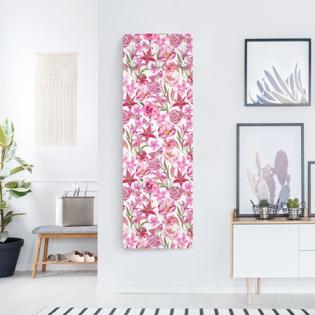 Country style coat rack Pink Flowers With Butterflies