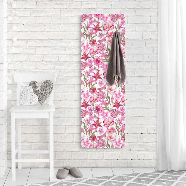 Wall mounted coat rack patterns Pink Flowers With Butterflies