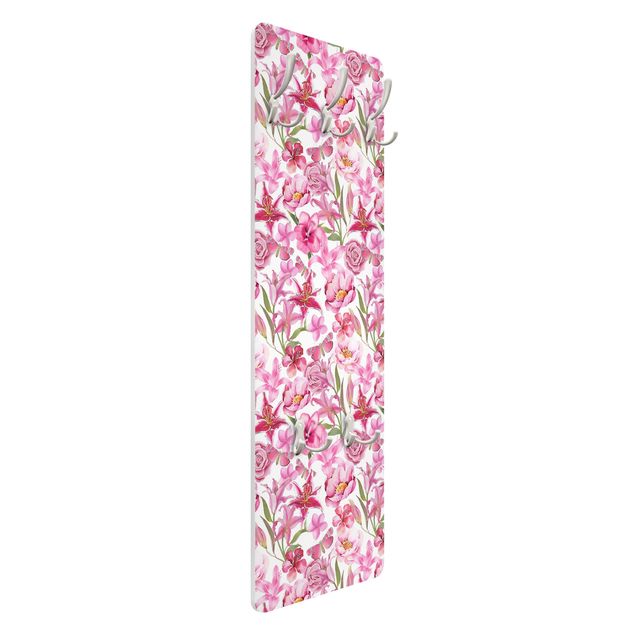 Wall coat rack Pink Flowers With Butterflies