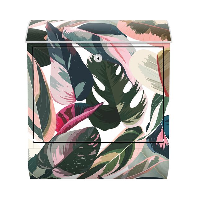 Green post box Pink Tropical Pattern XXL