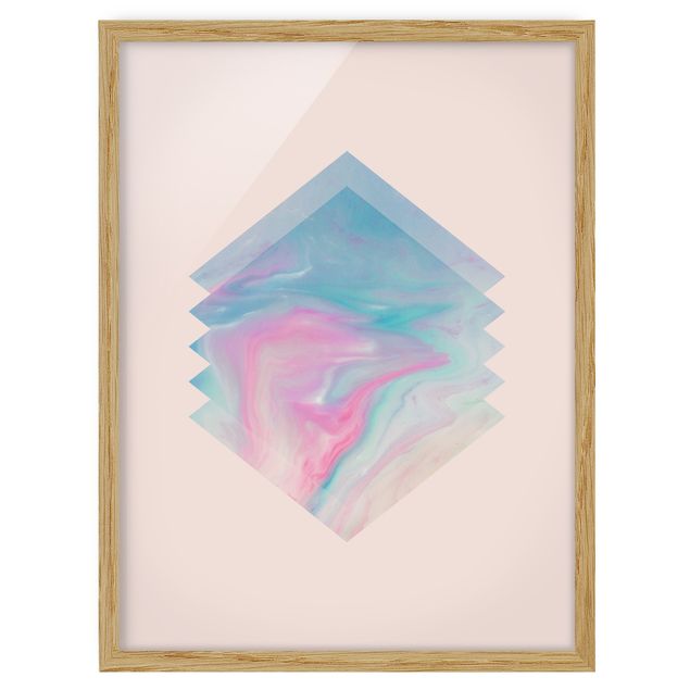 Framed abstract wall art Pink Water Marble