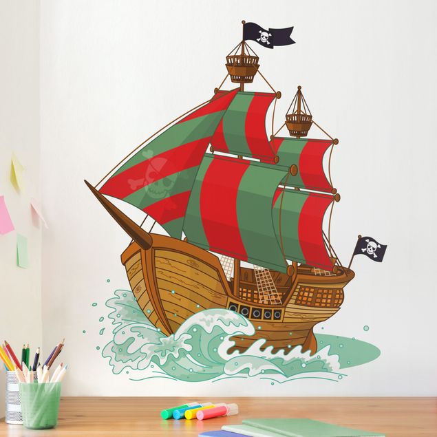 Nursery decoration Pirate Ship with red and green Sails
