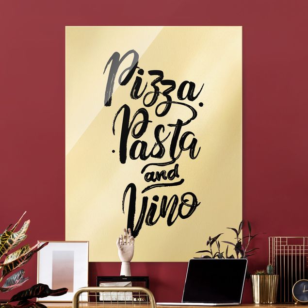 Glass prints black and white Pizza Pasta And Vino