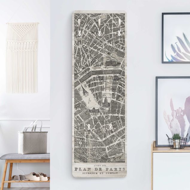 Wall mounted coat rack architecture and skylines Map of Paris
