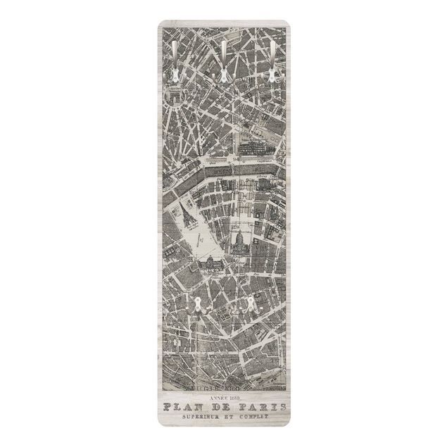 Wall mounted coat rack Map of Paris
