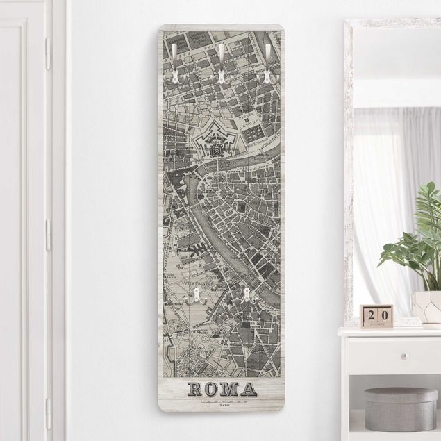 Wall mounted coat rack architecture and skylines Map of Rome