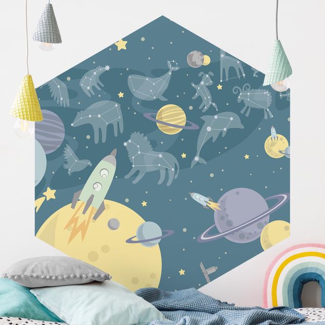 Nursery decoration Planets With Zodiac And Rockets