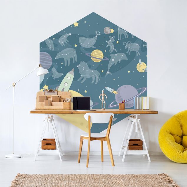 Modern wallpaper designs Planets With Zodiac And Rockets