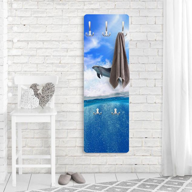 Wall mounted coat rack beach Playing Dolphins